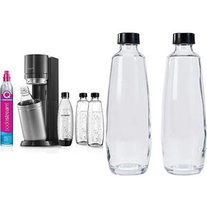Sodastream Duo Megapack, Gasatore D'Acqua Per Trasformare L'Acqua In Acqua Frizzante, Nero & Nero, 10x19.5x29 Bipack Bottiglie di Vetro da 1L compatibili con SOLO con SodaStream Duo 2x1L, Sintetico
