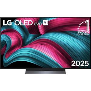 LG OLED evo AI C5 TV 48 pollici, Smart TV 4K, Processore α9 Gen8, webOS con AI, Dolby Vision & Atmos, Gaming con VRR e GSYNC 4K@144Hz, 4 HDMI 2.1, Alexa, OLED48C56LB 2025