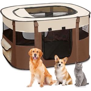 MeYuxg Recinto per Animali Pieghevole - Box Portatile per Cani, Gatti, Cuccioli e Conigli - Marrone 90 x 70 x 58 cm - Traspirante e da Interno