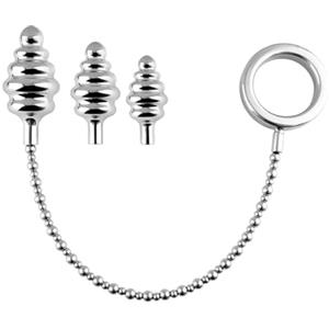 AMAZBEE Set di plug anali in metallo 3 in 1 con catena per sonda uretrale - Plug anali in acciaio inossidabile in 3 misure con plug per pene con perline e anello fallico (Spiral,1)