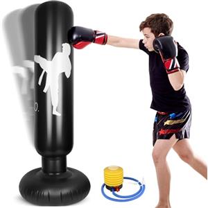 Zourglow Sacco da Boxe Gonfiabile per Bambini, 160 cm Pungiball Bambini Gonfiabile con Pompa, Sacchi da Boxe Età 3-12 Ragazzi e Ragazze per Praticare Karate, Taekwond, MMA