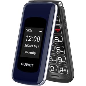 Guwet 2G Telefono Cellulare per Anziani con Tasti Grandi, Flip Phone, Funzione SOS, Batteria da 1600 mAh, 2.4+1.77 Doppio Display, Doppia SIM con doppio standby, Blu.