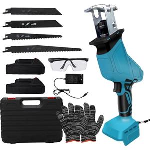 JinsenTGG Sega Alternativa Compatibile con Makita 18V, Sega Gattuccio Elettrica a Velocità Variabile, Sega Manuale Elettrica con Cambio lama senza Attrezzi, Adatto per Tagliare Legno e Metallo (Due Batterie)