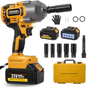 Yapasopu Avvitatore a Impulsi 1200NM 1/2'' 21V 3000RPM Chiave a Percussione ad Alta Coppia 2x 4.0Ah Batteria 3 Livelli di Velocità per Auto, DIY, Tosaerba