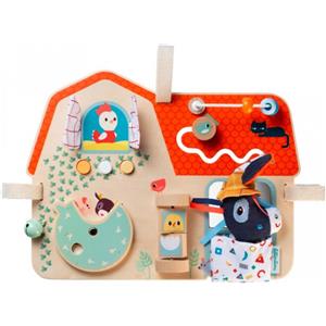 Lilliputiens Pannello di Attività per Neonati - Tema Fattoria con 8 Giochi Sensoriali, in Legno, Facile da Appendere, Sviluppa Motricità, Vista e Udito, dai 9 Mesi