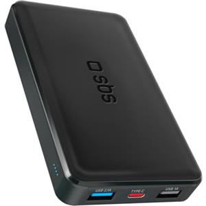 SBS PowerBank 10K SLIM, 10000mAh, Power Bank con Ricarica Rapida, Intelligent Charge (IC), LED di Carica, 1 USB-C, 2 USB-A, Caricabatterie Portatile da Viaggio, Design Compatto, Nero