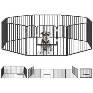 PawHut Box per Cani Taglia Media e Piccola a 8 Pannelli Modulabili da Interno ed Esterno, Cancello per Cani in Acciaio con 9 Picchetti, 164x164x60 cm, Nero