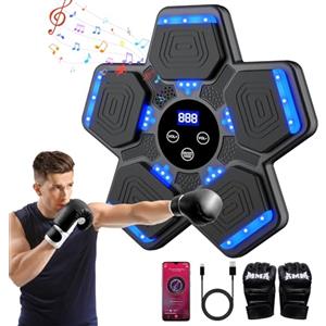 Lutranstra Macchina da Boxe Musicale, Macchina Music Boxing Machine Bluetooth con 5 velocità, LED e Guantoni per Ritmo Beat Punch - Adulti e Bambini Casa/Gym (Nero)