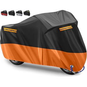 Eozakavod Telo Coprimoto Telo Coprimoto Impermeabile Per Esterno 210D Panno Oxford Copertura per Moto Portatile Moto Motorino Antipolvere Parapioggia,Resistente a Polvere,Pioggia,245x105x125 cm (Arancia)