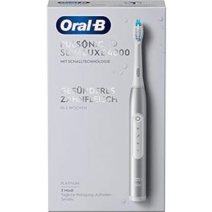 Oral-B, Pulsonic Slim Luxe 4000, spazzolino elettrico sonico per gengive più sane in 4 settimane, 3 modalità di pulizia fra cui Sensibile e Sbiancante, timer, 1 testina Pulsonic Clean, platino
