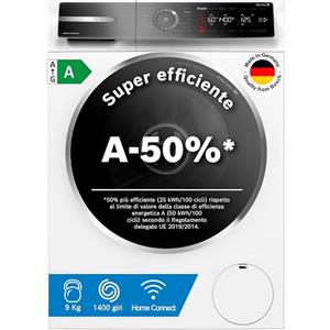 Bosch WGB24402IT Serie 8 Lavatrice smart a carica frontale, 9 kg, 1400 giri, Efficienza energetica A -50%, motore inverter con 10 anni di garanzia, riduce le pieghe, Bianco, 60 Cm