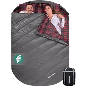 KingCamp Sacco a pelo doppio con cuscino, in flanella, per esterni, sacco a pelo invernale, per 2 persone, adulto, cotone caldo, (Grigio)