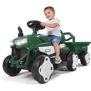 MINENICE Trattore 2 in 1 con rimorchio staccabile, moto elettrica per bambini con luci a LED, musica, carico bambini 50 kg, adatto a bambini dai 3 anni
