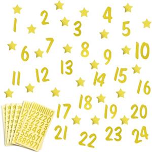 BETESSIN Adesivi Numeri Adesivi Calendario dell'Avvento Natalizi Stelle Oro Lucido Natalizi Decorazione Natale per Regalo Scatole Pacchetti Fai da Te