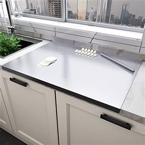 bimiti Tagliere in acciaio inox per proteggere il piano di lavoro, 80 x 50 cm, extra large, tagliere da pasticceria, con bordo e mattarello