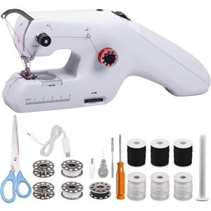 Onherm Macchina da Cucire Portatile Elettrica, Macchina da Cucire a Mano a Doppio Filo Dotato di Ago e Filo, Facile da Usare, Adatto a Principianti e Bambini, Applicabile a Vestiti, Tende, Peluche