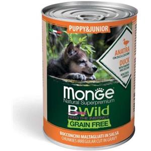 MONGE CANE UMIDO BWILD GRAIN FREE PUPPY & JUNIOR BOCCONCINI ANATRA, ZUCCA E ZUCHINE 400 G