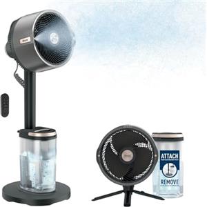 Shark FlexBreeze Pro Mist Ventilatore per Interni ed Esterni senza Filo con Nebulizzatore, Portatile, Raggio 20 m, a Piantana o da Tavolo, 5 Velocità, Silenzioso, Telecomando, Grigio Antracite FA300EU