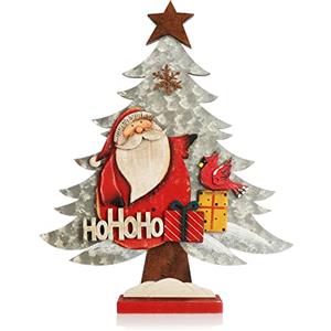 com-four® Espositore decorativo per Natale - Albero di Natale in legno - Albero di Natale con Babbo Natale da decorare (Babbo Natale con abete)
