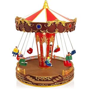 TIN DREAMS FACTORY TIN DREAMS| Giostra Natalizia con Movimento Musica e Luci LED| Giostrina di Natale Musicale a Dondolo| Villaggio Natalizio, Borgo in Miniatura, Scena Animata Illuminata| Addobbo Decorazioni Natalizie