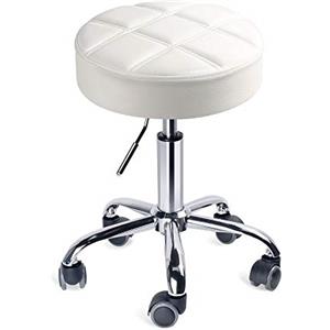Leader Accessories Sgabello da Lavoro con Ruote Sedie da Bar Cromato Regolabile Girevole Bianco