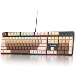 SOLIDEE tastiera gaming meccanica 100%,US Layout QWERTY,Tastiera da Gioco Cablata 104 Tasti Retroilluminata RGB con Tastierino Numerico,Tastiera Meccanica NKRO per laptop Windows(104 Coffee)