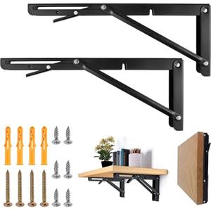 EXIN DEHCEN 2 Pezzi Staffe Pieghevoli, 300 mm Acciaio Inox Mensola Pieghevole Staffe Pieghevoli per Tavolo a Muro Reggimensola Pieghevole per la Casa, Cucina, Banco di Lavoro (150 KG Capacità di Carico, nero)