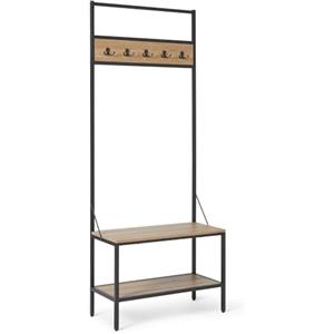 Amazon Basics Panca da Ingresso con Ganci, Appendiabiti, Attaccapanni, Mobile da Ingresso con Ripostiglio per Scarpe, 34cm x 72cm x 182cm, Quercia