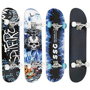 OHMG Skateboard per bambini, completo di alta qualità per principianti dai 6 anni in su, bambini e adolescenti, in 7 strati di acero, con banda antiscivolo, assi e ruote in uretano, cuscinetti