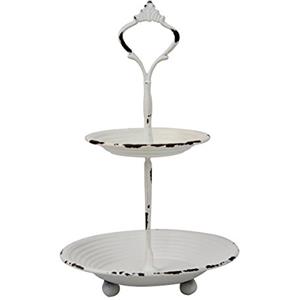 Stonebriar Vassoio portagioie a 2 ripiani con manico attaccato, metallo, colore bianco sporco, 23,4 x 14,5 cm