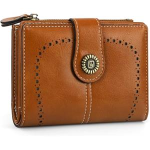 GlasFlength Portafoglio Donna Piccolo in Pelle, Portamonete Piccoli Blocco RFID con Cerniera e Chiusura a Scatto Corto Bifold Portafogli Donna Scomparti per Carte Multipli Grande Capacità (Marrone)