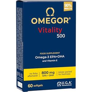 Omegor Omega 3 IFOS 5 Stelle OMEGOR Vitality 500 [Facile da Deglutire] 60 Capsule - Omega3 EPA 535mg e DHA 268mg per 2 Capsule - Senza Retrogusto di Olio di Pesce