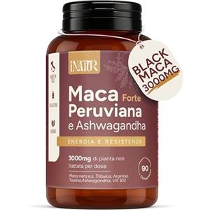 iNATUR Maca Peruviana Extra Forte - Integratore Maca Nera con Arginina, Zinco, Ashwagandha, Tribulus e Vitamina B6 - Energia, Forza e Vigore Uomo - 90 Compresse Vegan - iNATUR