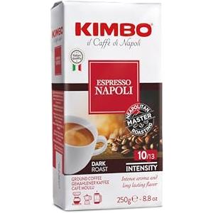Kimbo Caffè Macinato, 250 gr, Miscela Espresso Napoli, Ideale per Moka, Intensità 10/13, Tostatura Scura