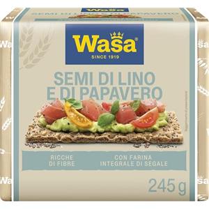 Wasa Crunchy Twist Poppy Seeds & Sea Salt, Cracker Integrali Ricchi di Fibre con Farina di Segale, Semi di Lino, Semi di Papavero e Sale Marino, Fette Sottili e Croccanti, Ideali come Snack, 245 g