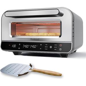 Bolkani Forno elettrico per pizza - 450 °C con pietra e pala per pizza - 1700 W, timer, luce interna, finestra - Pizza croccante in 2 minuti - Macchina per pizza professionale da casa - BOLKANI (grigio)