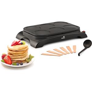 SENYA Crêpière elettrica - Macchina per crêpes 1000W - Piastra antiaderente Ø11,5 cm, cottura rapida, crêpes, pancakes, 6 spatole in legno + mestolo, mini festa delle crêpes facile da pulire