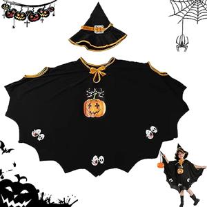 Udbrud Costume Halloween Bambino, Halloween Pipistrello Mantello Nero Mantello da Strega con Cappello Costumi di Halloween Strega Zucca Costume Strega per Halloween Cosplay Party, Gioco di Ruolo