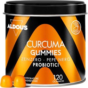 Aldous Bio Gommose di Curcuma e Probiotici - 2500mg, 120 Caramelle con Sapore di Mango e Zenzero, Antinfiammatorio Naturale