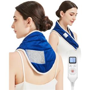 JOBYNA Termoforo Cervicale Elettrico, Cuscino Termico Pesato con Micro Perle di Vetro, Termoterapia Scaldacollo per Alleviare il Dolore, 5s Riscaldamento Rapido, 30-70 ℃ e 10-90 minuti Regolabile