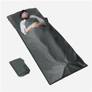 MYCARBON Sacco Lenzuolo 100% di Cotone 95x220cm Sacco a Pelo con Cerniera a L, Antibatterico, Anti-odore non Genera Elettricità Statica, Lenzuola 190x220cm per Viaggio Campeggio Escursioni (Grigio)