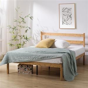 Zinus Ellie Struttura Letto Singolo 80x190 cm con Testiera in Bambù - Altezza 36 cm - Rete Singola con Doghe in Legno con Spazio Sottostante - Facile da Montare - Marrone