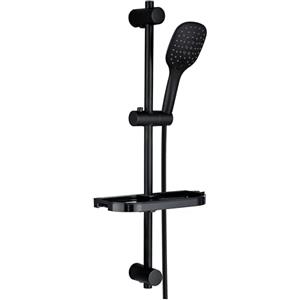 Görbach Asta Doccia Nera Regolabile Portasapone 70 cm in inox 304 Gruppo Doccia con Doccetta a 3 Getti e Porte-Savon,Senza Miscelatore,Supporto Doccia Saliscendi(HB1210MB).