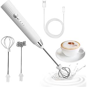EBUYFIRE Montalatte Elettrico Cappuccino, USB Portatile Schiuma Latte Elettrico con 2 Cappuccinatore Elettrico (Silver White)