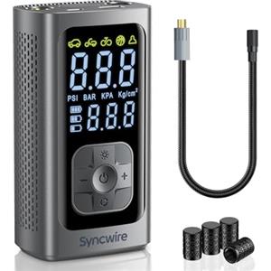 Syncwire Compressore Aria Portatile 10.35BAR Gonfiaggio Più veloce Compressore d'aria Pompa per Pneumatici Car Inflator per Auto, Biciclette, Motociclette, Palloni, con Tappi per Valvola Pneumatici
