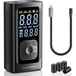 Syncwire Compressore Aria Portatile 10.35BAR Gonfiaggio Più veloce Compressore d'aria Pompa per Pneumatici Car Inflator per Auto, Biciclette, Motociclette, Palloni, con Tappi per Valvola Pneumatici