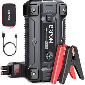 BRPOM Avviatore Batteria Auto, 5000A 26800mAh Avviatore di Emergenza per Auto/Moto, (Motori Fino a ALL Gas o 10.0L Diesel) Torcia a LED,Porta USB da per Smartphone