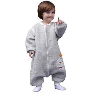 MIKAFEN Sacco nanna invernale a maniche lunghe, per bimbe e bimbi, con aperture per i piedi e motivo di cagnolino, in cotone, unisex, per tutto l'anno, Grigio 0-16 Monate