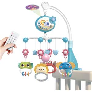 Aolso Carillon Elettronico per Culla e Lettino, Telecomando Scatola Musicale con 317 Melodie, Rotanti Giocattoli per Neonati,Telecomando Funzione di Cronometraggio con Proiettore e Musica,Stella-Blu