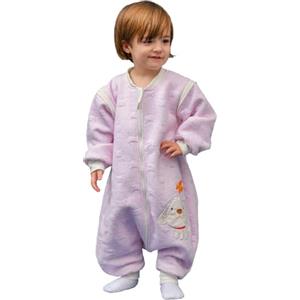 MIKAFEN Sacco nanna invernale a maniche lunghe, per bimbe e bimbi, con aperture per i piedi e motivo di cagnolino, in cotone, unisex, per tutto l'anno, Rosa 0-16 Monate